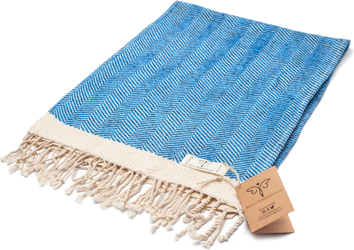 Smyrna Original Turkish Hand Towels Herringbone Series Set of 2 | 100% Cotton, 16 x 40 Inches | Decorative Bathroom Peshtemal Towel for Hand, Face, Hair, Gym, Yoga, Tea, Kitchen and Bath (Beige): Kitchen & Dining