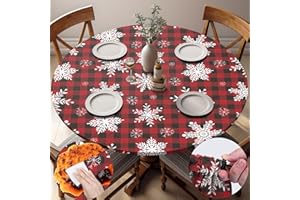 opstellen Fitted Christmas Round Tablecloth Waterproof Table Cloth Vinyl Indoor Outdoor Circle Cover for 36-44" Table Dining Living Room Kitchen Western Home Party Decor Gift Festival Family Essential