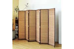Pawlabay 6 Panel Bamboo Room Divider, 5.6 FT Tall Folding Privacy Screen, Freestanding for Room Separation, Brown