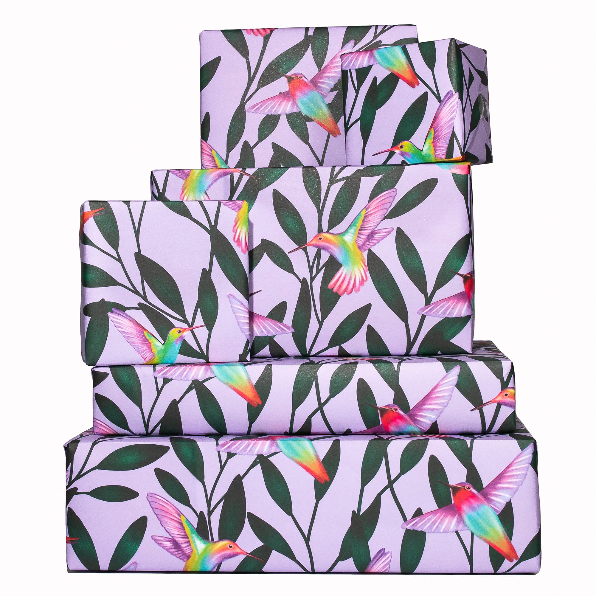 Central 23-6 Wrapping Paper Sheets - Purple Hummingbirds - Rainbow - Green - Trendy Wrapping Paper for Girls Women - Recyclable