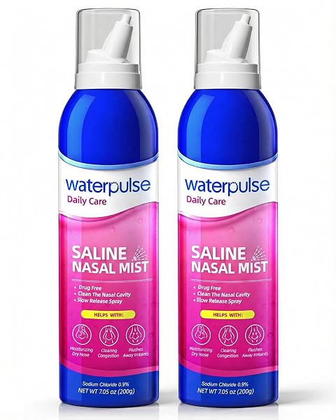 WATERPULSE SALINE NASAL MIST FOR NASAL CARE – DRUG-FREE NASAL RELIEF WITH PURE ISOTONIC SOLUTION, MOISTURIZING SPRAY TO RELIEVE DRYNESS & CONGESTION – USE FOR DAILY CARE,2 X 7.05 OZ