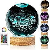 3D Solar System Crystal Ball Night Light with 16 Color Wooden LED Base Upgraded 3.15 In Galaxy Planets Ball Lamp with Remote for Birthday Christmas, Astronomy Space Gifts for Boys Girls Kids