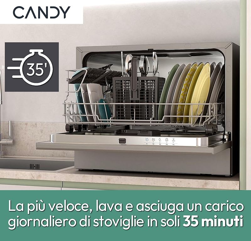 Rapidò Lavastoviglie Compatta da Tavolo 6 Coperti, Classe E, Silver