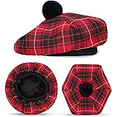 EZE Scottish Hat for Men Tam o' Shanter Flat Bonnet Kilt Hat Acrylic Wool Traditional Cap in Various Tartans