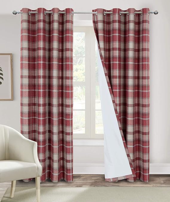 Amazon.com: Red Plaid Curtains 84 Inches Length Blackout Curtains for