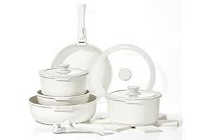 BAKKENMASTER Bakken-Swiss Detachable 15-Piece Cookware Set – Granite Non-Stick – Eco-Friendly – stackable Removable Handles – for All Stoves & Oven-Safe - Cream Marble coating