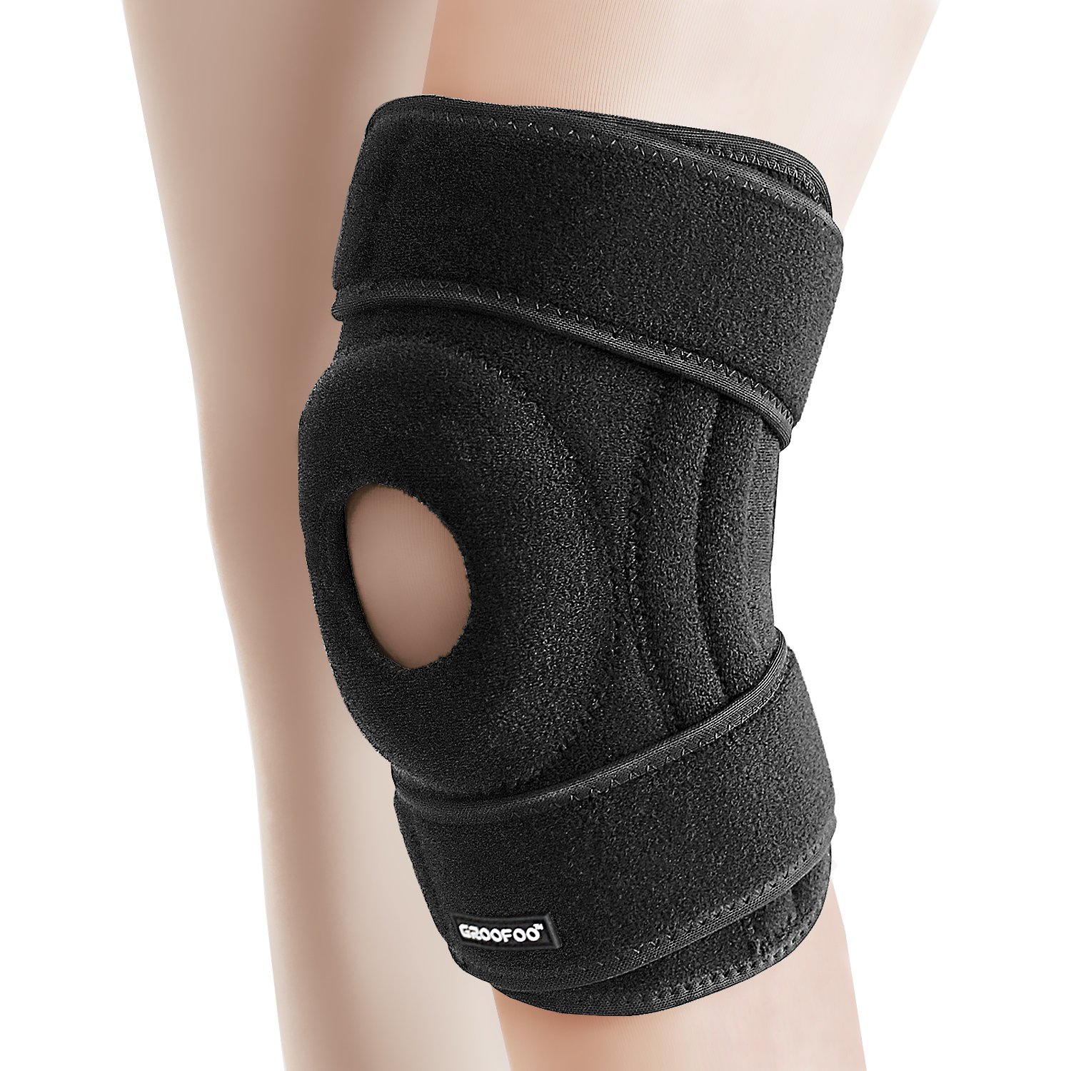 Knee Brace, GROOFOO [Hinged Knee Brace] [Knee Support] [Hinged Knee Brace]- Non Slip Comfortable Neoprene with 2 Strong Adjustable Velcro Grips- Insert a soft cushion ring for patella