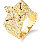 Edulex Iced Out Cross Stars Pinky Ring - Mens 18k Gold Plated Hip Hop Bling 5A+ Cubic Zirconia Band - Created Diamond Signet Jewelry Gifts for Women