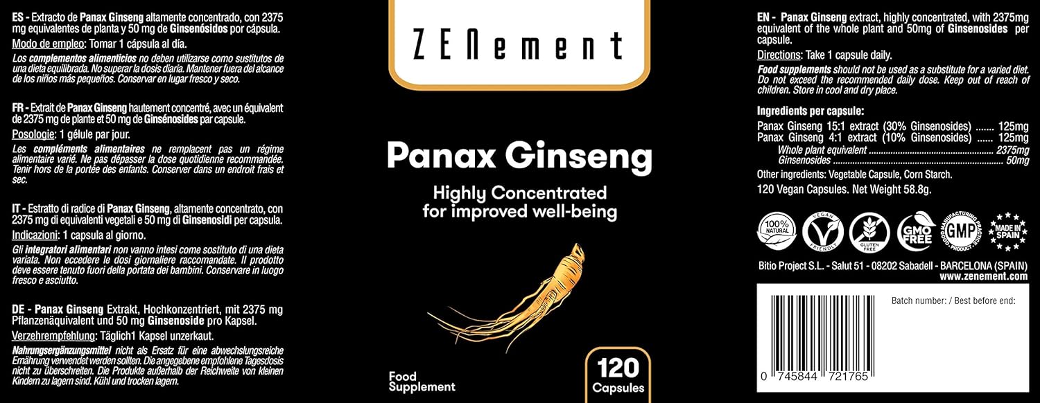 Panax Ginseng Extract, 50 mg Ginsenosides per Capsule, 2375 mg Whole Plant Equivalent, Vegan, No Additives, Non-GMO - Image 3