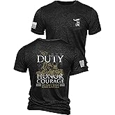 Nine Line Duty Honor Courage Men’s Patriotic USA Flag T Shirt, Veteran Support Military Shirts for Men, Dropline, Made in USA