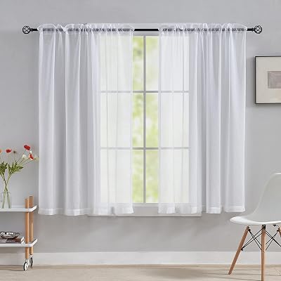 Home Brilliant Voile Sheer Curtains 54x45 Set of 2 White Window Panels 45 Drop