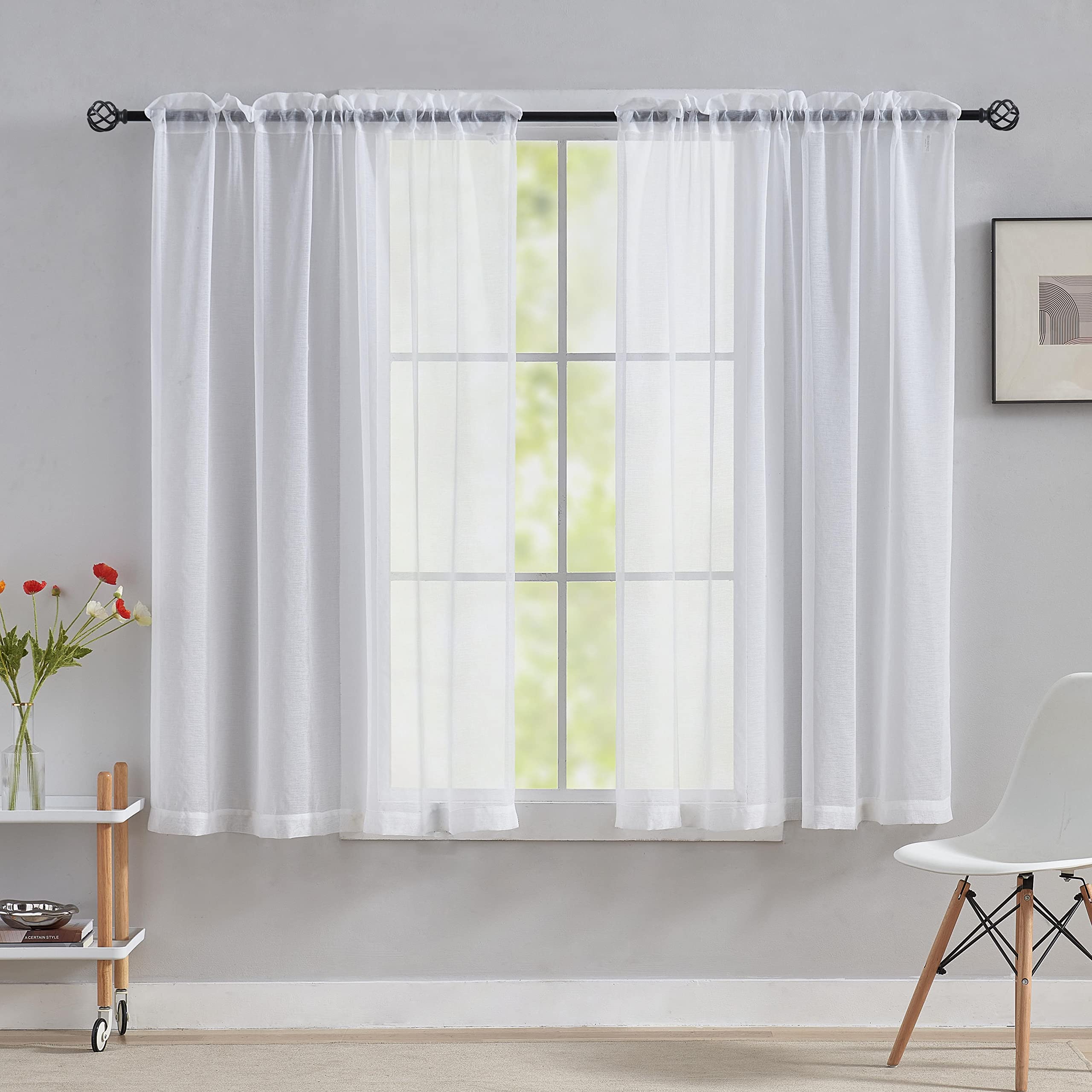 Home Brilliant Net Curtains for Windows 45 Drop, Sheer Curtains White Short Woven Voile Net Curtains for Kitcken Living Room Bedroom Window Treatment, Set of 2, 54 x 45 inches