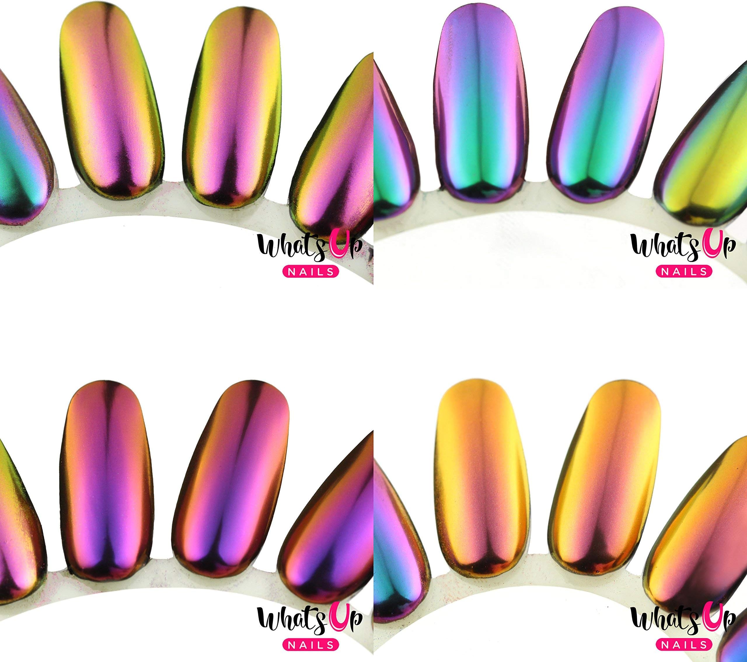 Whats Up Nails - 4pcs Magic Color Shifting Powders (Alchemy, Sunset, Fairy, Fantasy) Pigment with Multi Chrome Mirror Effect