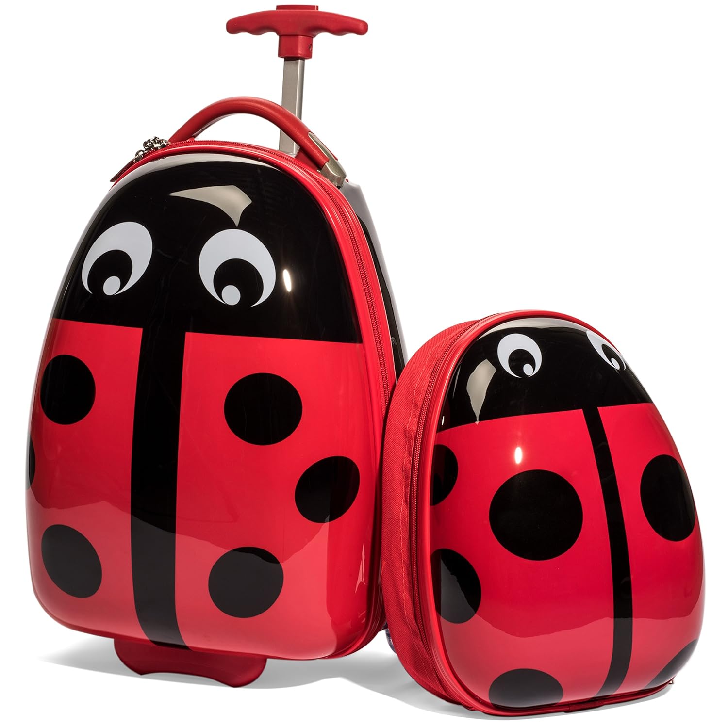 Kids Ladybug Luggage Set Upright Carry On Roller Bag and Backpack