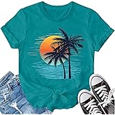 LBP Sunshine Beach Shirt for Women Summer Vacation Palm Trees T-Shirt Hawaii Beach Tee Tops