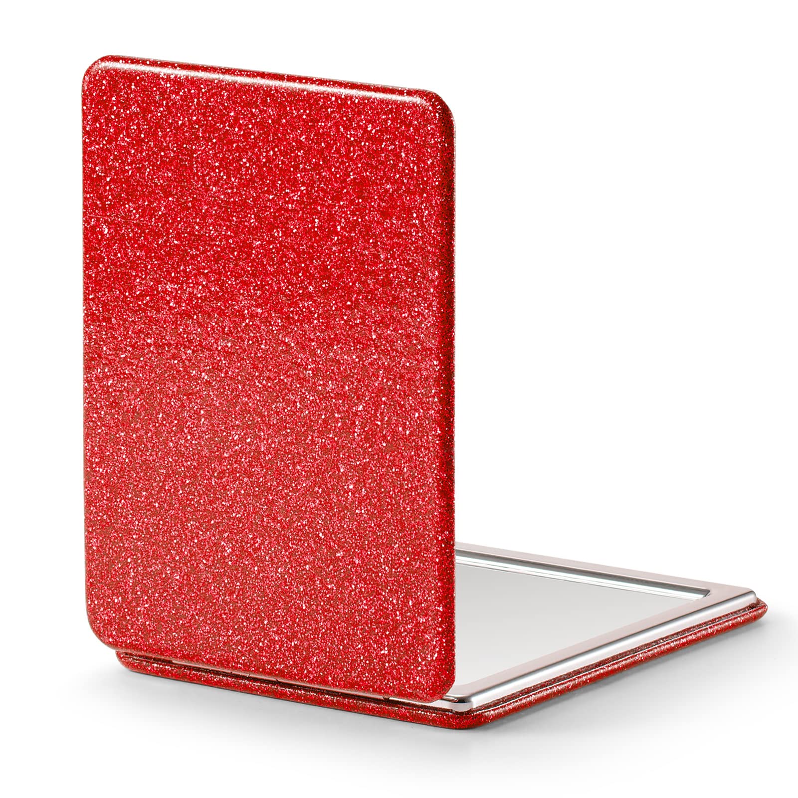 OMIRO Compact Mirror with 1x/3x Magnification, 2-Sided with PU Leather, Pocket Mirror for Wallet, Travel, Gift (Glitter Red)