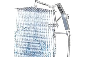 BESAQUO ALL METAL 10'' Powerful Rainfall Shower Head with Handheld Combo, 3 Settings Rain Shower Head with Handheld Spray, 13.7'' Adjustable Extension Arms, Metal Long Hand Shower Bracket & 6.5ft Hose