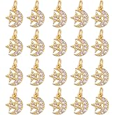 COGCHARGER 20 Pcs Moon with Star Brass Charm Cubic Zirconia Moon Charms Pendants Brass Micro Pave Cubic Zirconia Charms for Jewelry Making