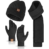 Winter Beanie Hats for Men Long Neck Scarf and Touchscreen Gloves Set with Fleece Lined Skull Caps Gifts for Men