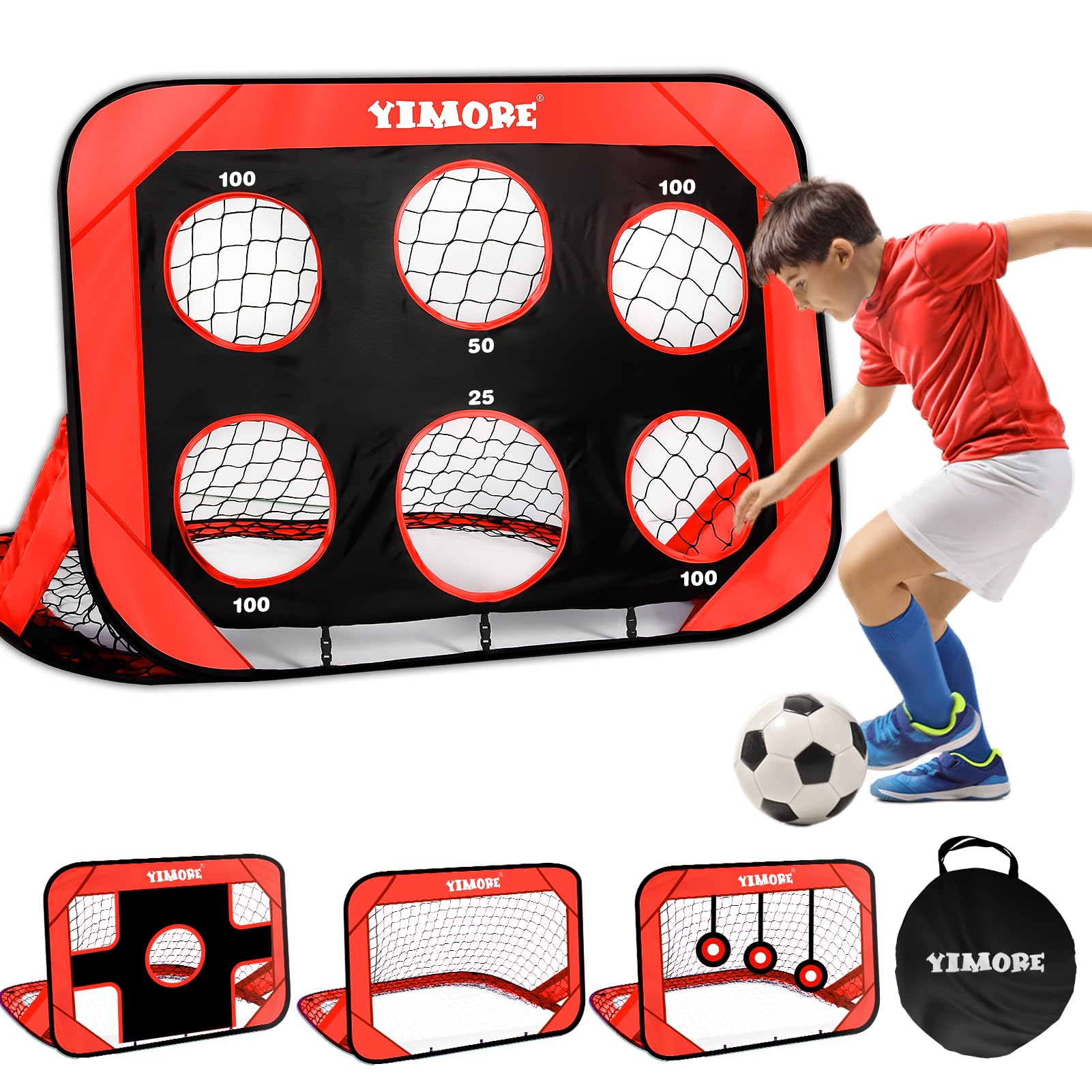 YIMORE Football Goal for Kids, Mini Pop Up Football Goal, Portable & Foldable Soccer Goal Net, 4 Modes Football Garden Training Equipment for Indoor Outdoor, Football Gifts for Boys Girls