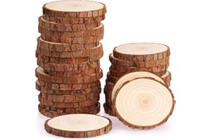 Fuyit Natural Wood Slices 30 Pcs 2.8-3.1 Inches Unfinished Wood Craft Kit Undrilled Wooden Circles Without Hole Tree Slice with Bark for Arts Painting Christmas Ornaments DIY Crafts