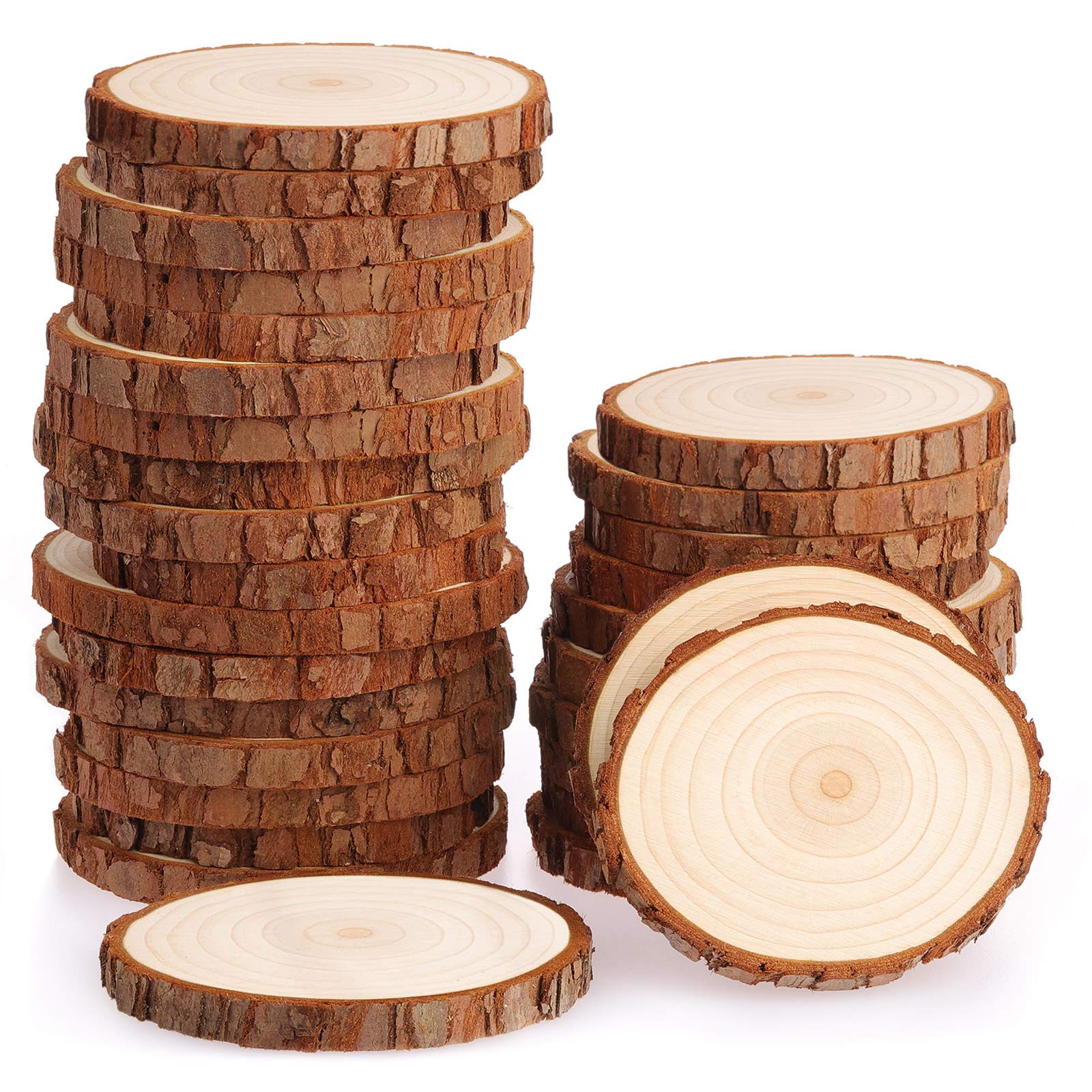 Fuyit Wood Slices 30 Pcs 7-8cm NO Hole Natural Unfinished Log Wooden Circles for Art Creation DIY Crafts Wedding Decorations Christmas Ornaments
