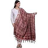Exotic India Batik Printed Art Silk Dupatta with Fringes - Art Silk