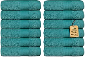 Softolle Premium Wash Cloths - 100% Combed Ring Spun Cotton WashCloth - Pack of 12 Luxury Washcloths – Ultra Soft Face Towels - Highly Absorbent Wash Cloth for Face- 13" x 13" Inches (Teal)