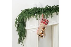 TRYTUNY Christmas Norfolk Pine Garland, 2PCS 6Ft Real Touch Artificial Pine Greenery Christmas Garlands for Table Fireplace Wall Home Indoor Outdoor Decoration