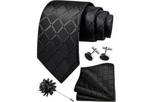 GUSLESON 3.15"（8cm） Mens Tie and Lapel Pin Plaid Checkered Necktie Hankerchief Cufflinks Set for Men