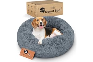 Petloox Donut Dog Bed - Premium Comfort for Anxiety Relief - Fluffy & Calming Design with Ultra-Plush Support | Cozy Round Dog Bed with Super Soft Circle Style (Size M Dark Grey)