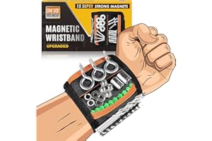 MOIPEJO Mens Gifts for Christmas Stocking Stuffers, White Elephant Gifts for Adults, Magnetic Wristband, Gifts for Men Dad Husband Him, Tool Belts with 15 Magnets for Holding Screws, Nails, Drill Bits