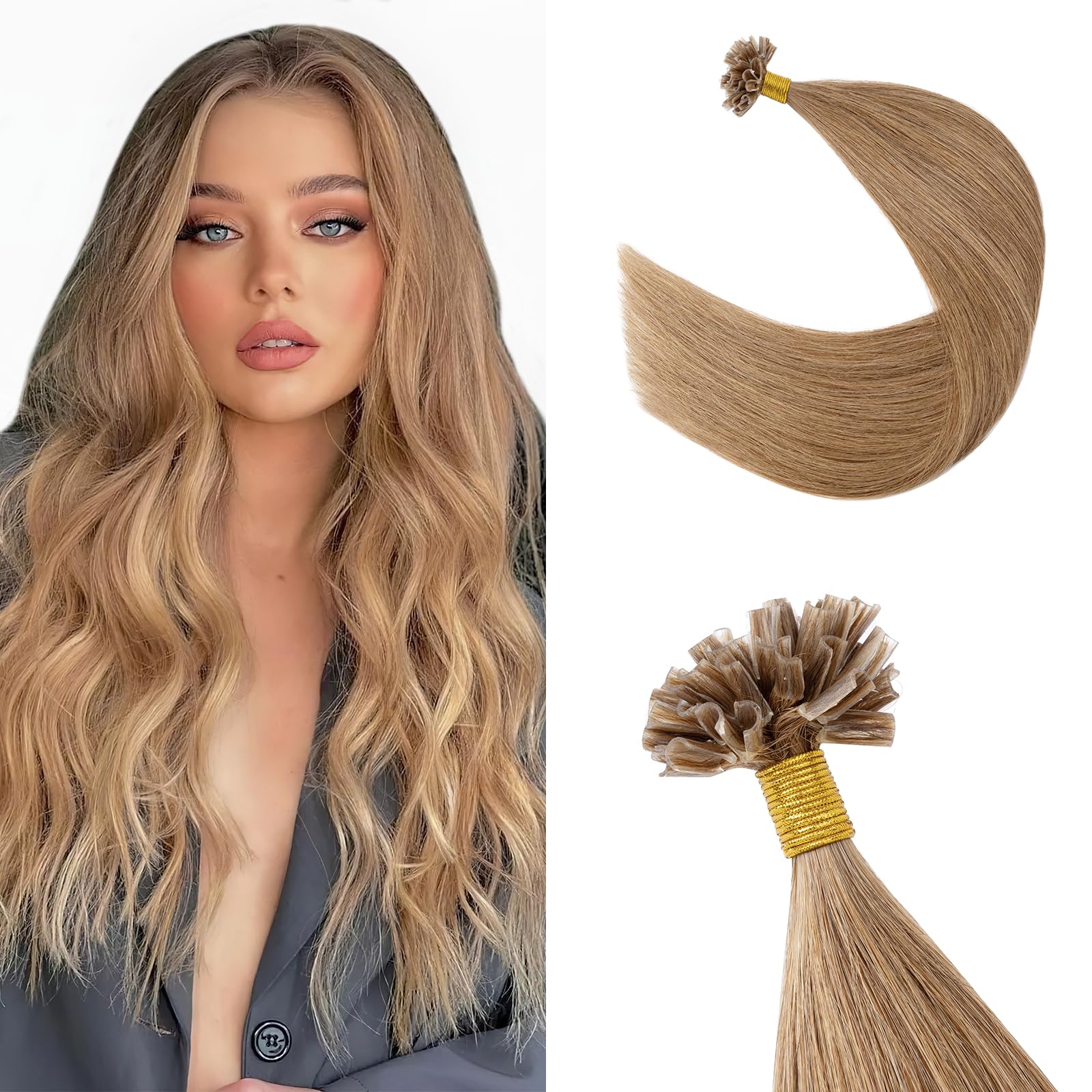 Silk-co U Tip Pre Bonded Hair Extensions Strands Keratin Nail Tip Straight Human Hair Extensions U tip Real Remy Hair 50 Strands Keratin Nail Til 20"-50g #12 Golden Brown