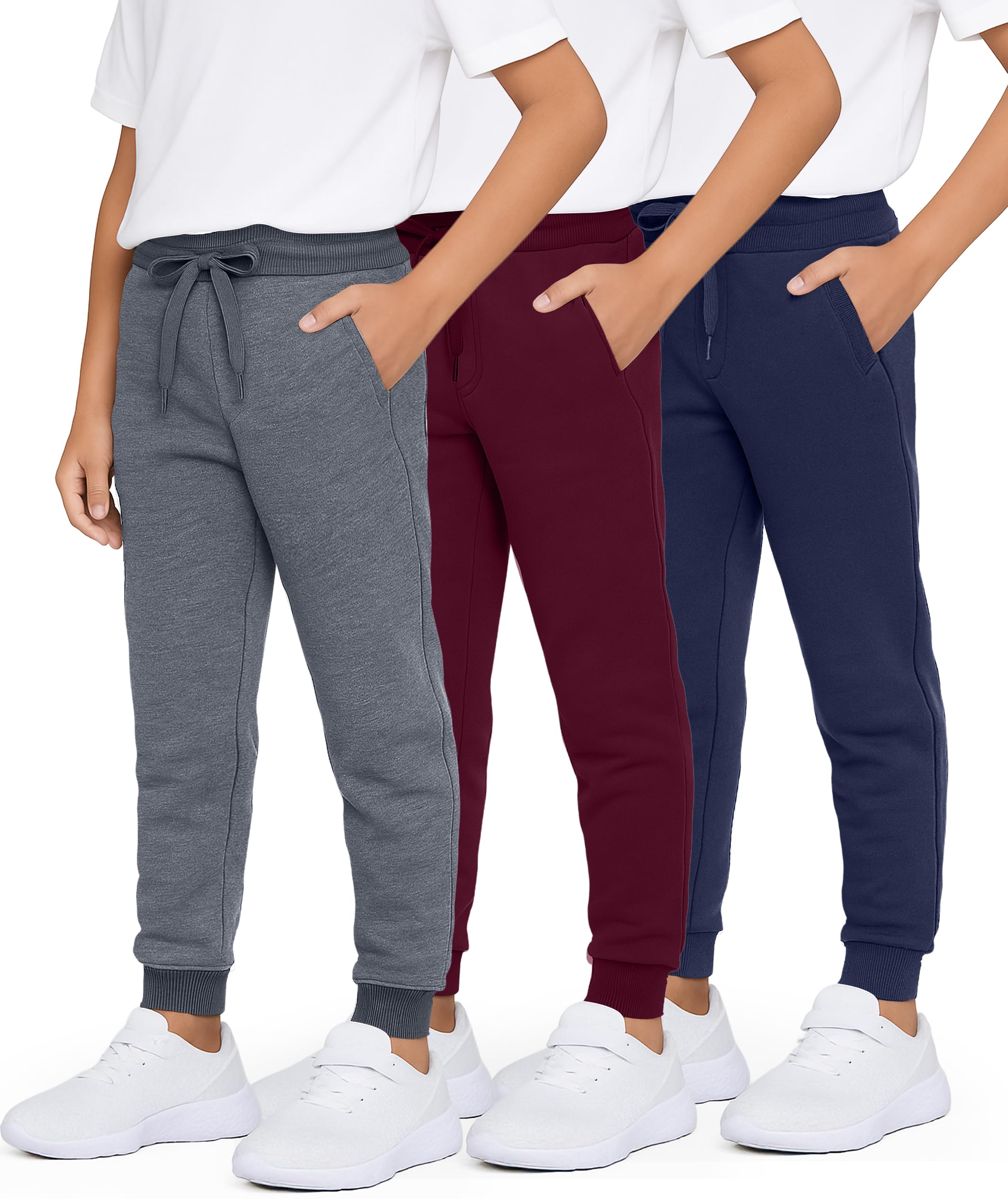 Photo 1 of Real Essentials 3 Pack: Boys' Cotton Fleece Jogger Sweatpants - Active Athletic Youth Pants for Teens with Pockets-Set 4,M(10-12)
