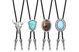 CASSIECA 4Pcs Handmade Bolo Tie for Men Western Cowboy Leather Necktie Halloween Costume Accessories for Men Women