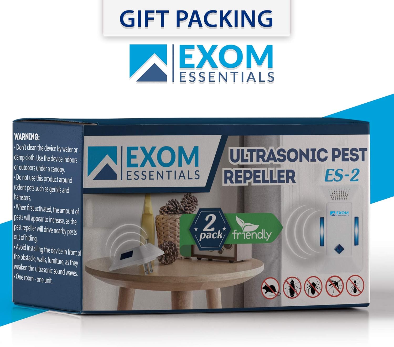 ES-2, Ultrasonic Pest Repeller Wall Plug-in, Most Effective than Repellents, Get Rid Of - Roaches, Ants, Spiders, Bed Bugs, Мosquito, insects, Fleas, Rodents, Squirrels, Mice, Rats, Bats, (2Pack) : Garden & Outdoor