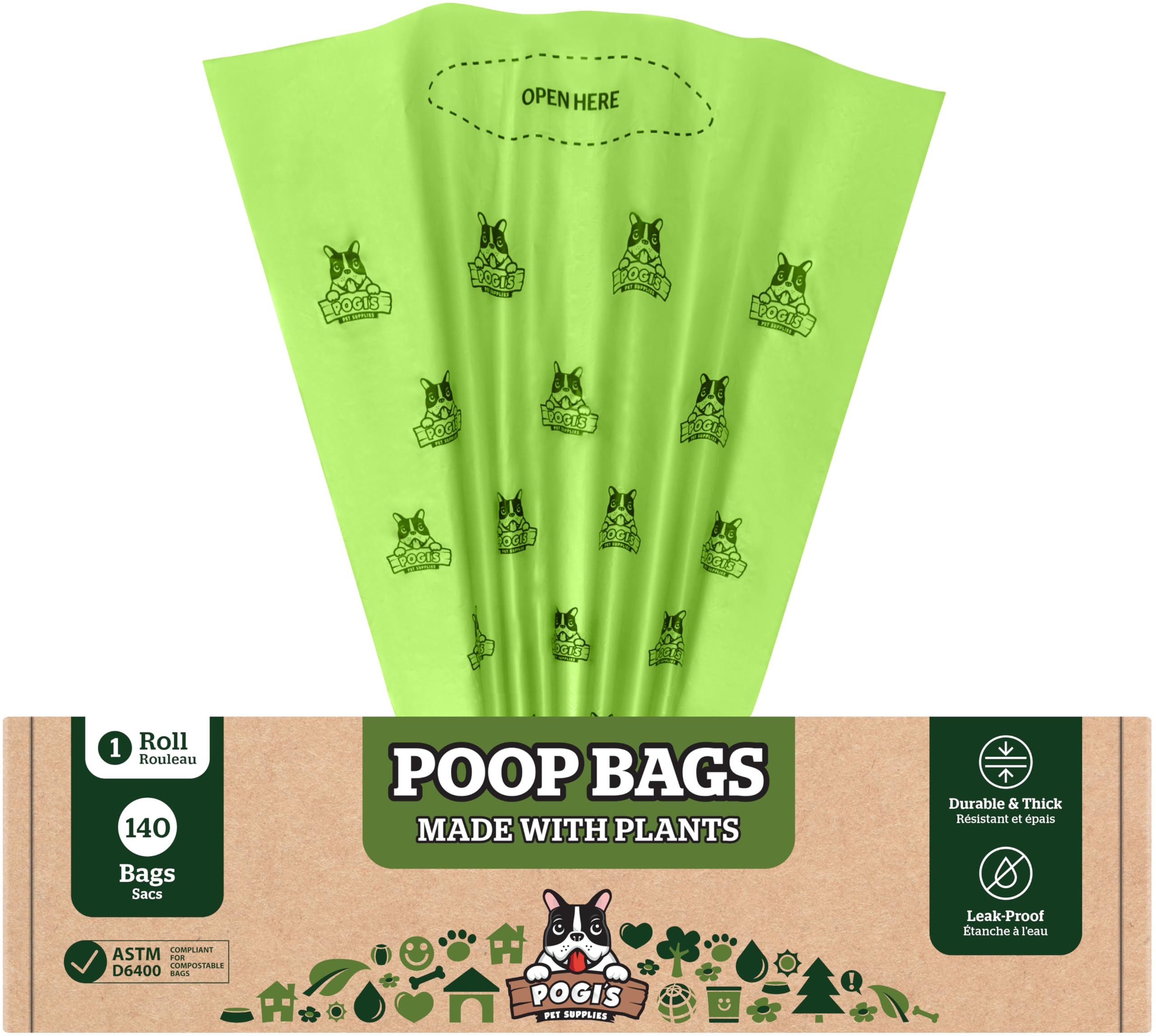 Pogi’s Compostable Poop Bags - 140 Grab & Go Dog Poo Bags - Leak-Proof, Extra-Large, Plant-Based, ASTM D6400