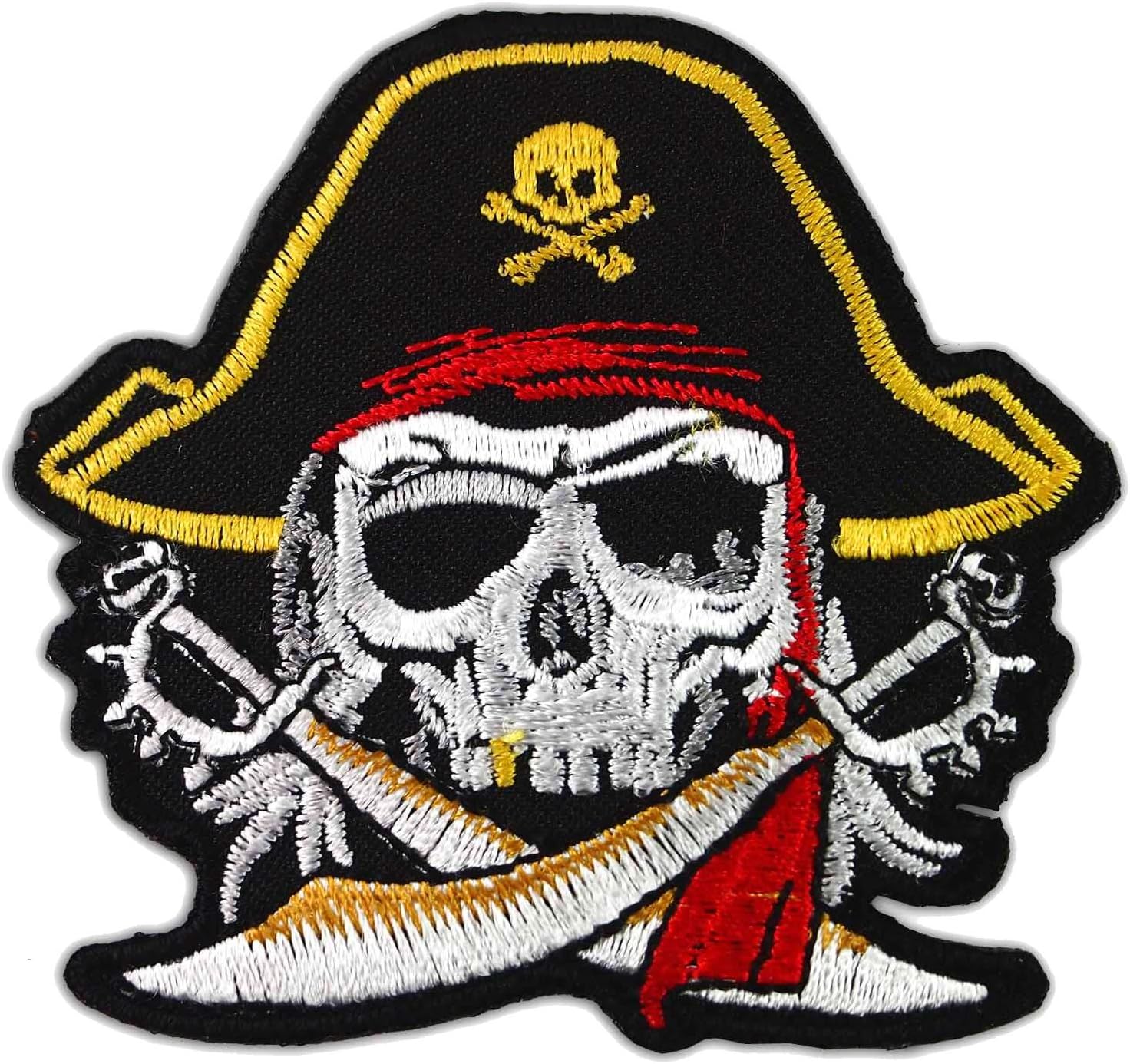 Pirate Skull Ghost Cross Swords Red Turban Yellow Hat Embroidered Iron on Patch