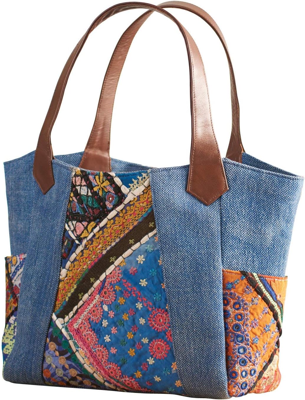 Catalog Classics Women's Denim Banjara Handbag - Snap Close Embroidered Purse