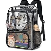 Esfoxes Clear School Backpack for Girls Women, Kids Teens Heavy Duty See Through College Bookbag Transparent School Bag (Black)