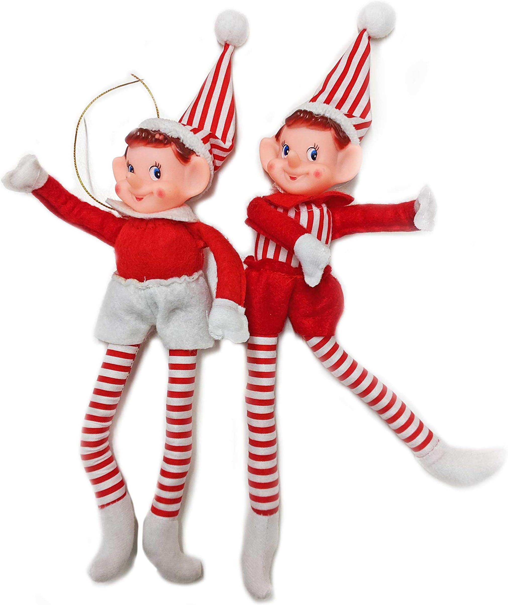 Happy Packs Christmas Elf Friends on Shelf Bendable Red and White Striped Ornament 9 Inches - Set of 2 (Red/White Bendable, 9")