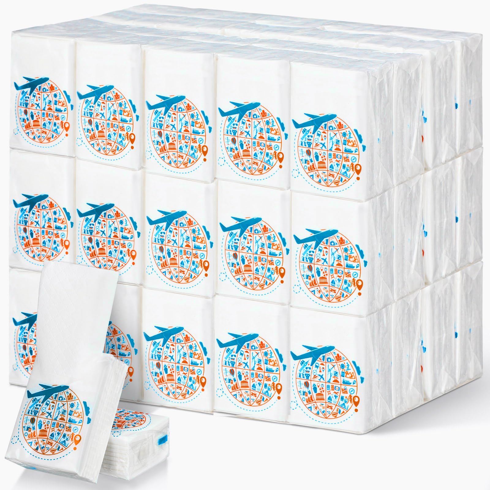 Photo 1 of Therwen 100 Pack Pocket Tissues Travel Packs Bulk 1000 Sheet Mini Tissues Bulk 3 Ply Small Travel Size Paper Individual Pocket Size (Journey Theme)