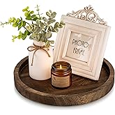 Hanobe Round Wood Candle Tray: Rustic Wooden Candle Holder Distressed Pillar Stand Farmhouse Tea Light Plate Base for Living 
