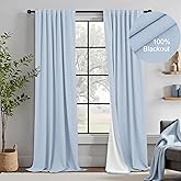Light Blue Curtains 84 Inch Length for Bedroom 2 Panel Back Tab Pocket Pale Sky Colored Darkening Insulated Thermal Country Farmhouse Linen Blackout Curtain for Living Room Black Out Long Drape Window
