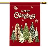 Merry Christmas Trees Garden Flag 28x40 Inch, Double Sided Outside Large Red Winter Holiday Red Yard Decoration for Outside (28 * 40 Inch)