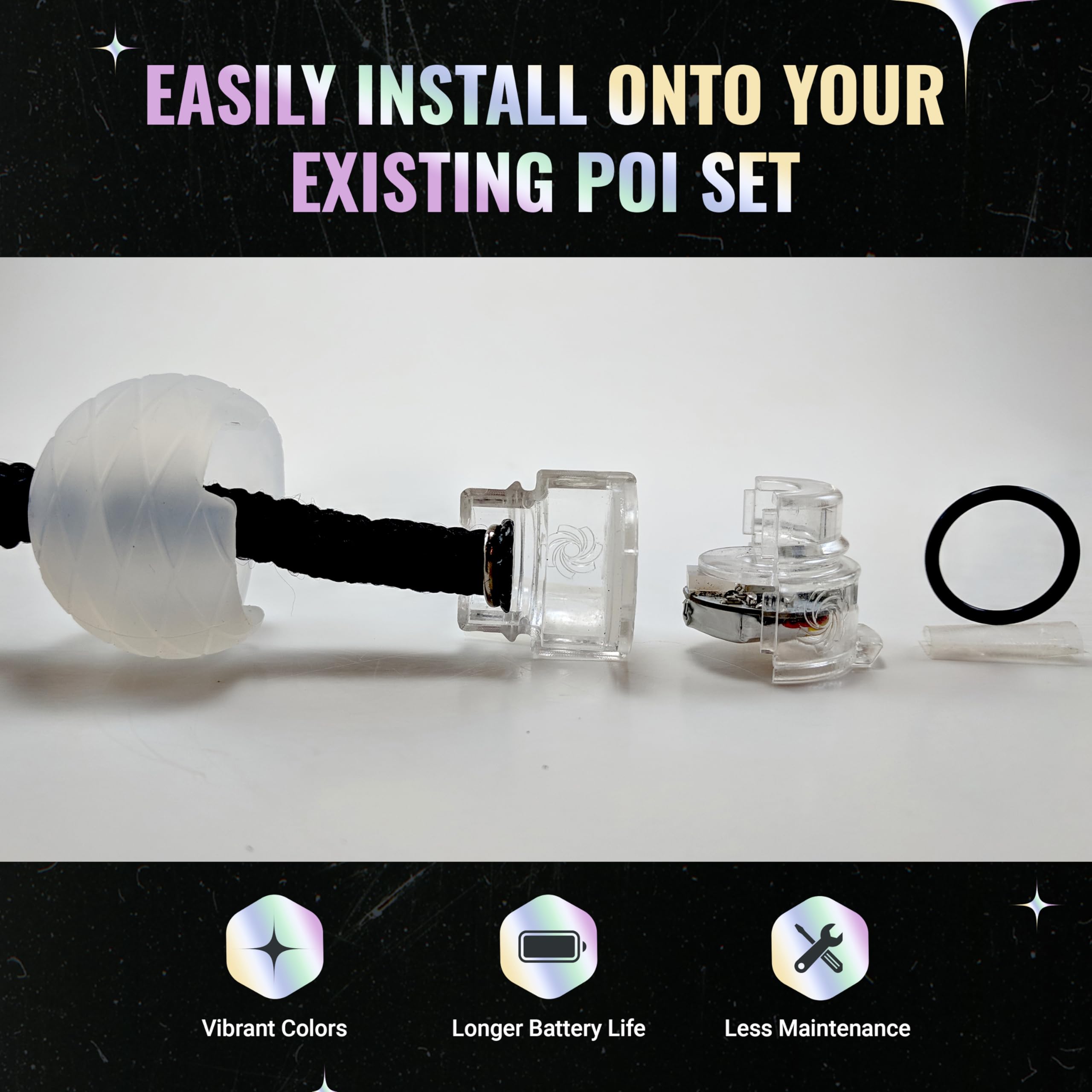 UltraPoi UltraKnob Pro Swivel Handles Set (Pair (2)) - Rechargeable Knob Handles for LED Poi Balls - Over 35 Rainbow Color Modes & Flashing Patterns - Silicone Knob for Poi, Flow Art & Light Spinning