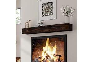 MARSMILES Fireplace Mantel | 48" W Wood Floating Shelves | Handcrafted Hollow Distressed Beam | Wall Mounted Wooden Display Shelfing | with Invisible Heavy Duty Hanging Wood Bracket | 48W x 6H x 8D, Espresso