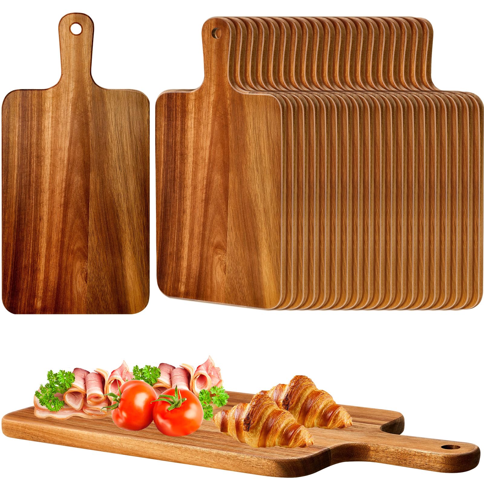 Photo 1 of Nuenen 30 Pcs Wood Cutting Board with Handle 15.7 x 7.8 Inch Acacia Bamboo Wooden Serving Kitchen Chopping Boards for Pizza, Bread, Cheese, Charcuterie, Fruit, Vegetables (Acacia)