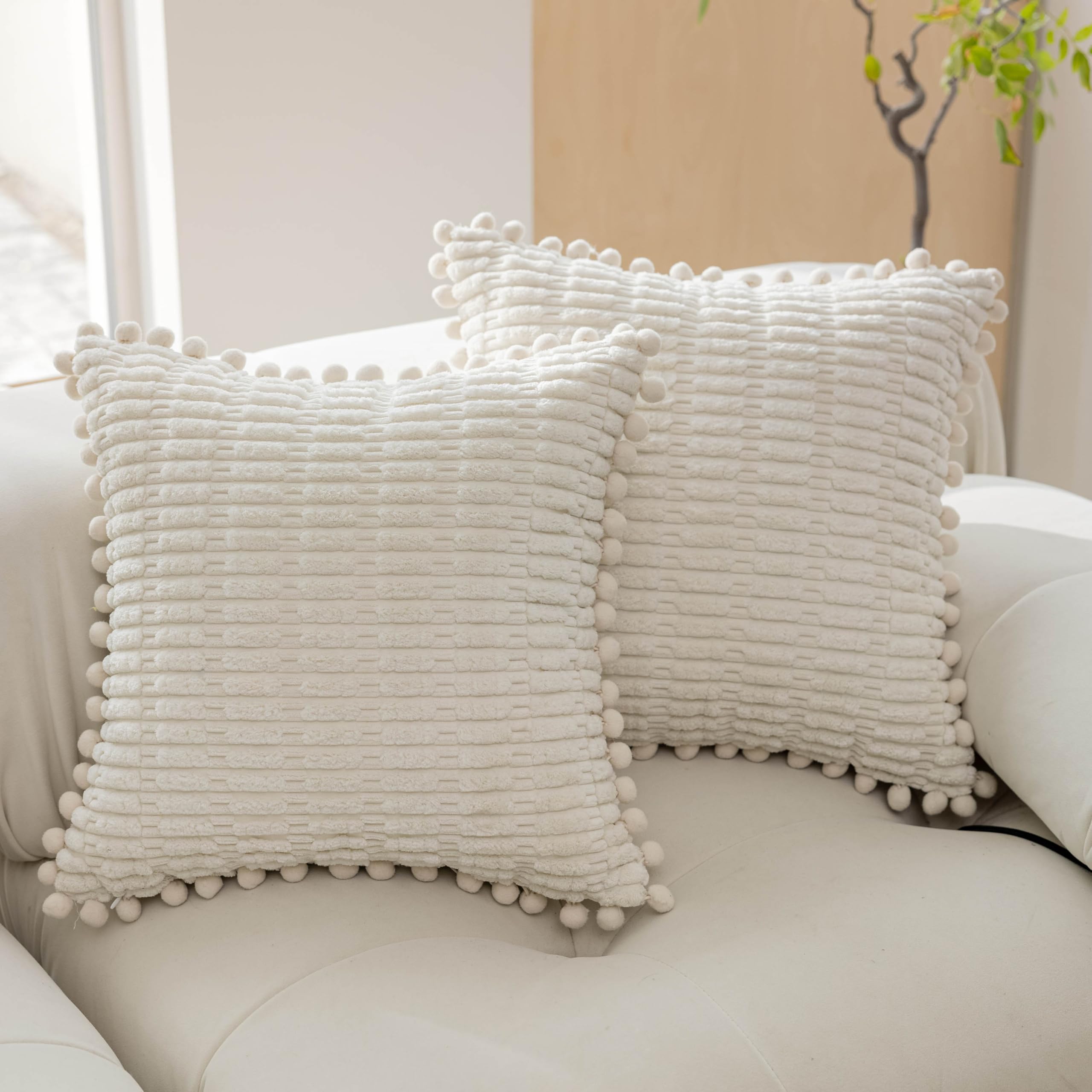 Home Brilliant Cushion Covers 60cm x 60cm for Bedroom Living Room, Soft Modern large sofa cushions Home Decorations, Set of 2, Cream, 60cmx60cm