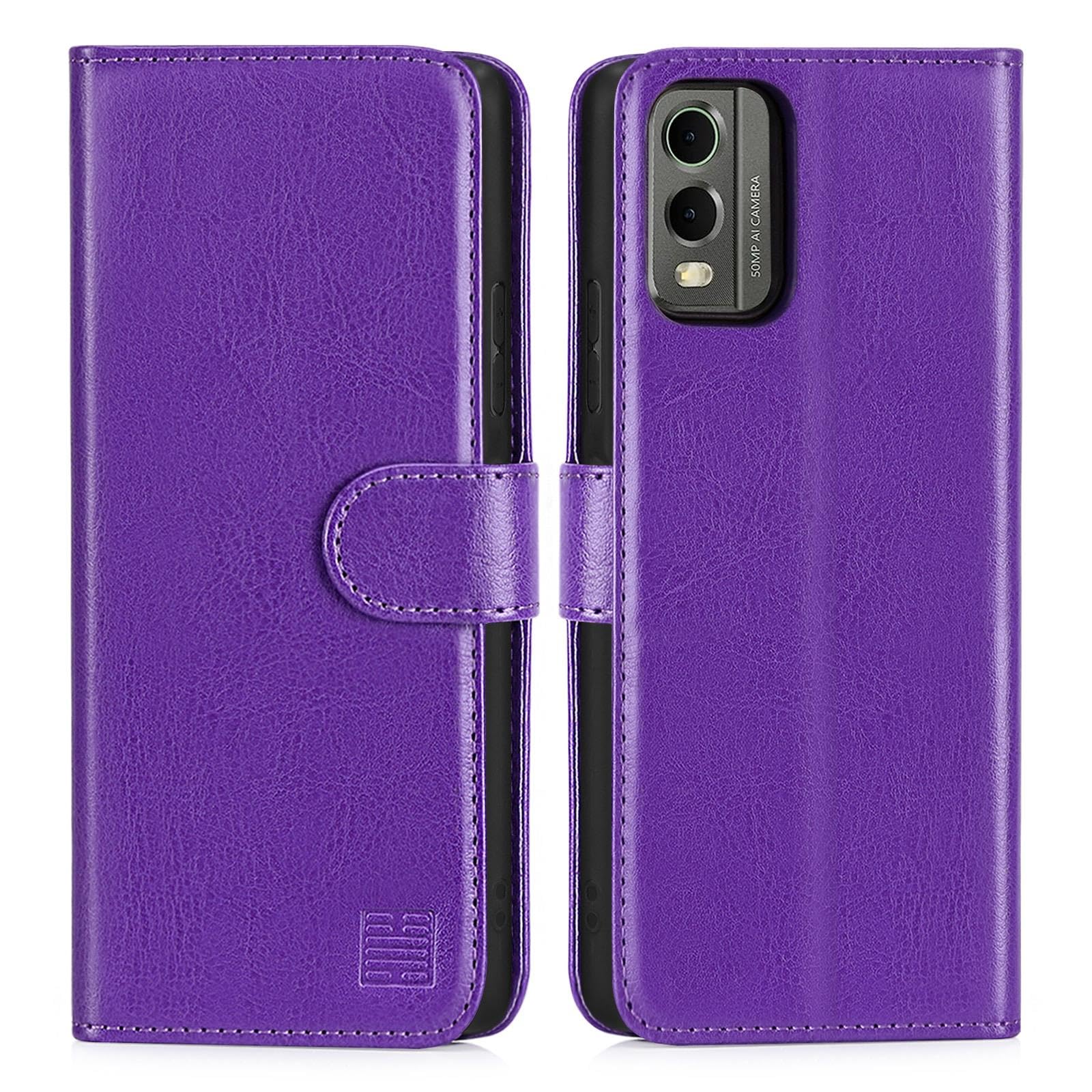 32nd Book Wallet PU Leather Case Cover for Nokia C32, Flip Case With RFID Blocking Card Slots, Magnetic Closure and Built In Stand - Purple